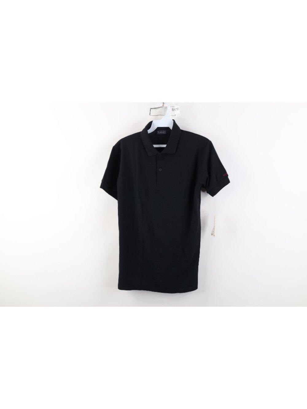 Deadstock Vintage 80s Levis Boys XL Spell Out Collared Golf Polo Shirt Black